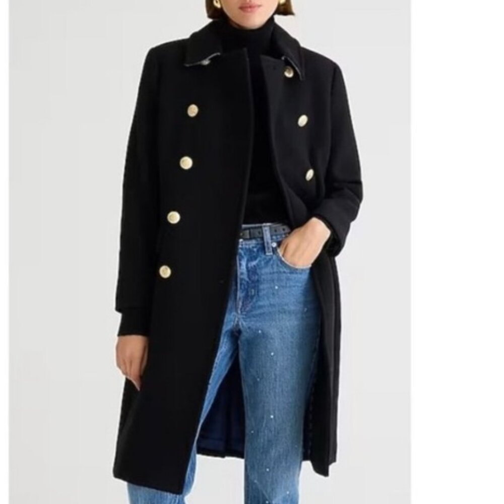 J. Crew Black Double-Breasted Wool Coat with Gold Buttons
